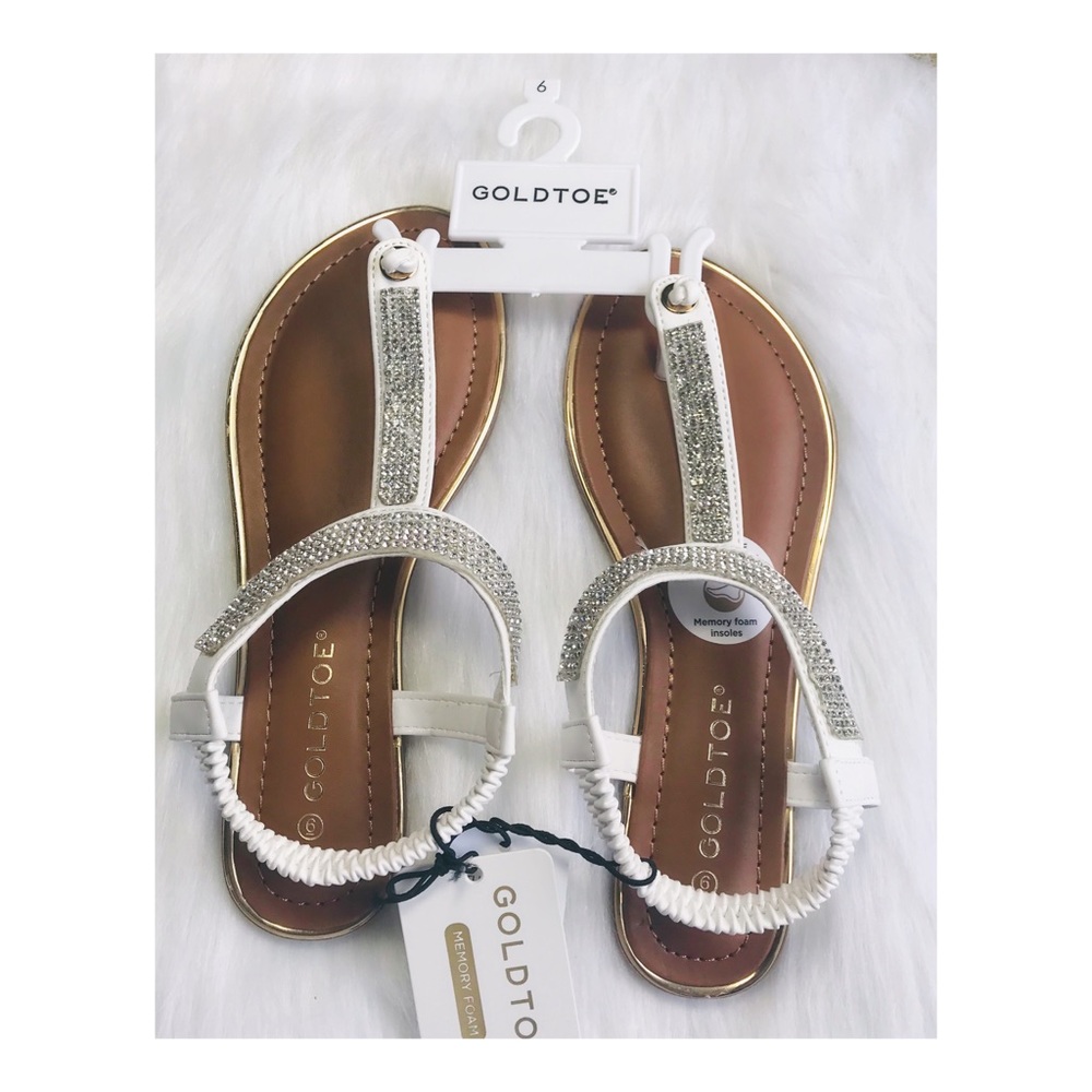 NWT Goldtoe Elastic Rhinestone Thong Sandals